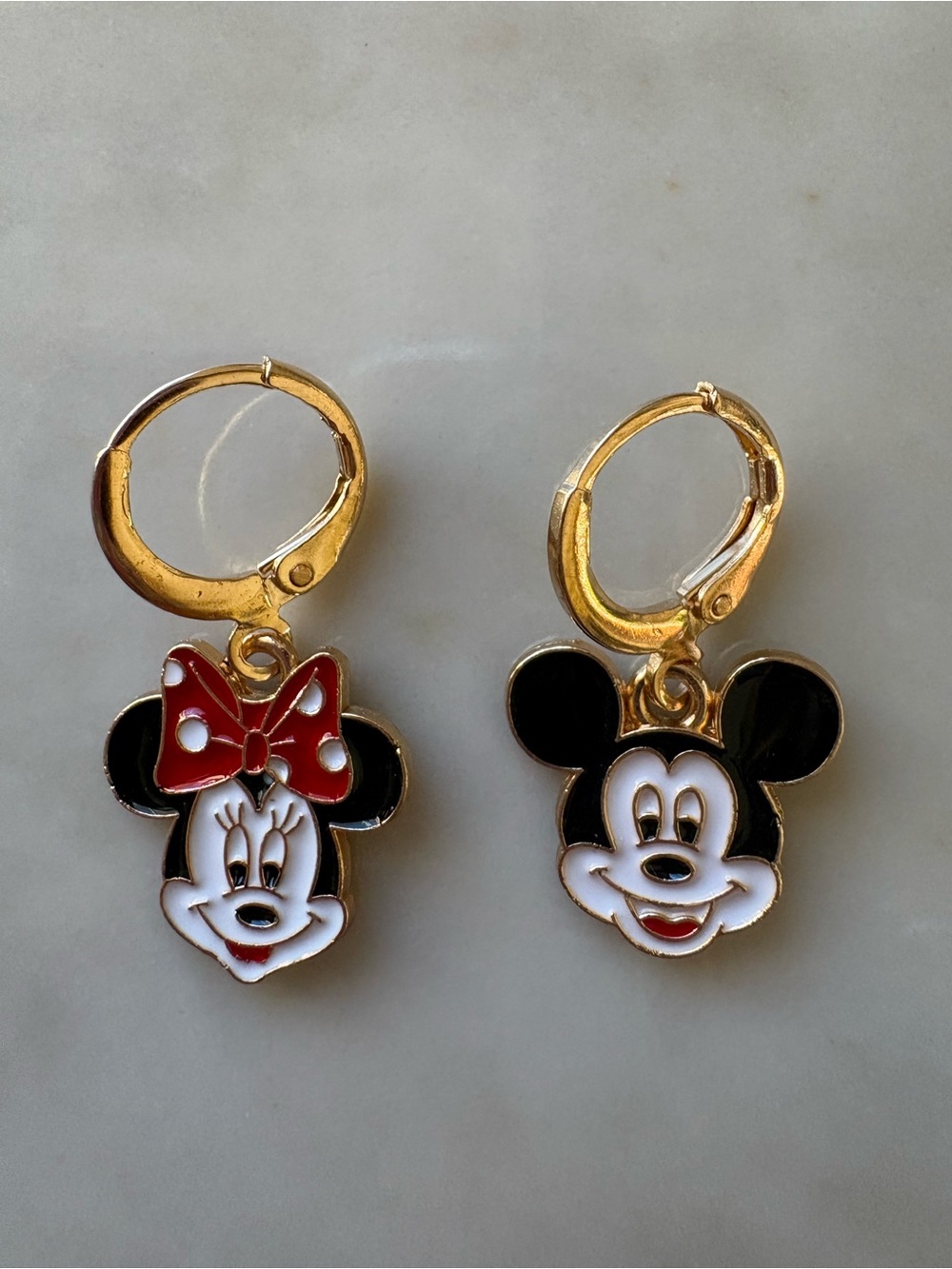 Mickey & Minnie Kids Charm Hoop Earrings - Gold, Black, Red